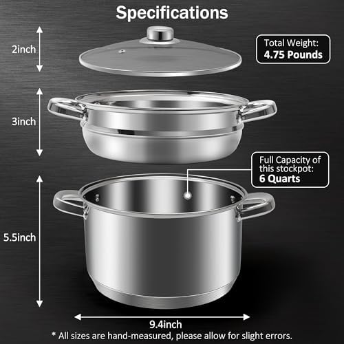 Aufranc 6 Quart Stainless Steel Tri-Ply Stockpot with Tempered Glass Lid