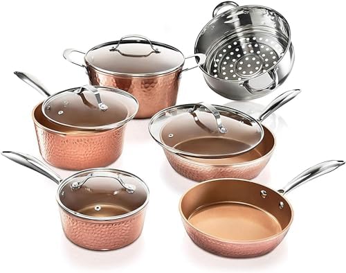 Gotham Steel Hammered Copper Cookware Set 10-Piece Non-Stick Pots Pans
