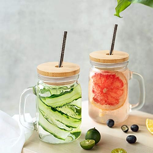 Reusable Bamboo Mason Jar Lid with Straw Cleaning Brush Set