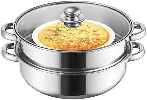 ZENFUN 2-Tier Steamer Pot Set with Glass Lid and Double Handle