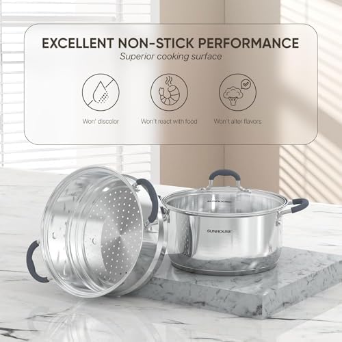 Sunhouse 33 Qt Stainless Steel Steamer Pot with Lid