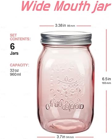Amzcku 32 oz Rose-Pink Mason Jars 6 Pack