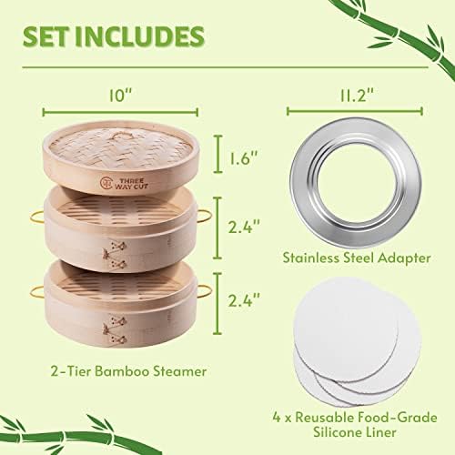 Bamboo Steamer with Handle for Cooking Dumplings Buns and More