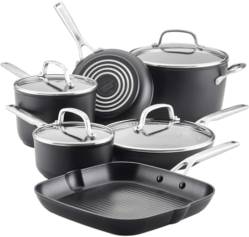 KS45R KitchenAid Hard Anodized Induction Nonstick Cookware Set 10-Piece Matte Black