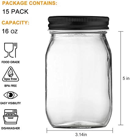 QAPPDA 15 Pack 16oz Glass Jars with lids