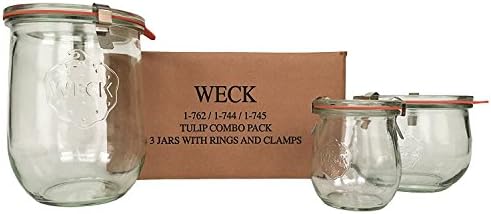 Weck Tulip Jars - Complete Set with Glass lids Rubber Rings and Clamps