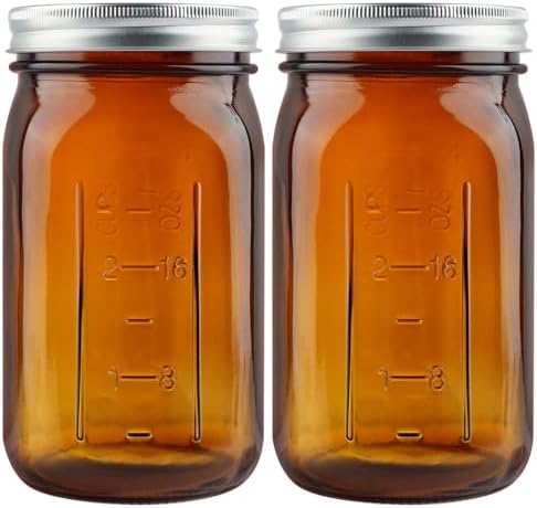 CARBLIN 2 Pack 32 Oz Amber Canning Jars with Airtight Lids