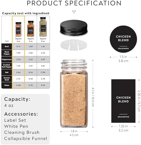 Laramaid 4oz 36-Pack Glass Jars with Black Vinyl Labels Airtight Metal Caps
