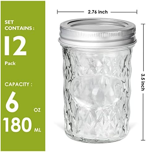 Moniko 6oz Mason Jars with Lids 12-Pack for Canning Storage