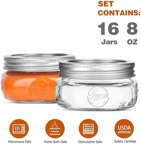 Esrentle Mason Jars 8 oz Airtight Glass 16 Pack