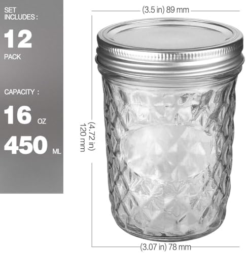 VERONES 12 Pack 16 oz Wide Mouth Mason Jars with Lids and Bands