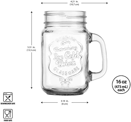 Glavers Mason Drinking Jars Set of 4 - 16 Oz