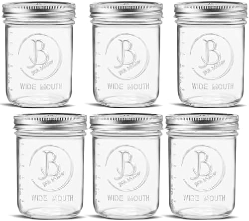 Jar Boss 6-Pack Mason Jars Wide-Mouth 16 oz Airtight Canning Fermenting