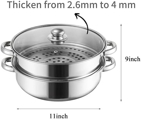 ZENFUN 2-Tier Steamer Pot Set with Glass Lid and Double Handle