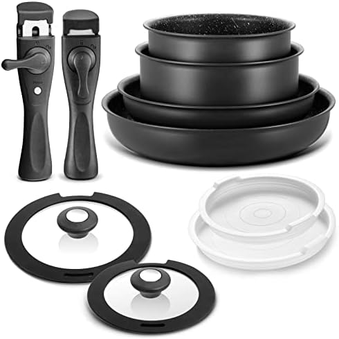 Bezaia Induction Cookware Set 10-Piece Non-Stick Pots Pans with Removable Handles
