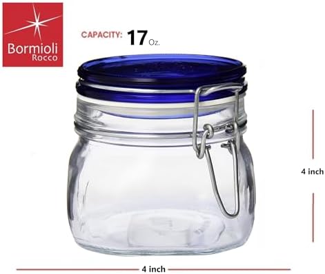 Bormioli Rocco Fido Square Jar with Blue Lid 17-12-Ounce