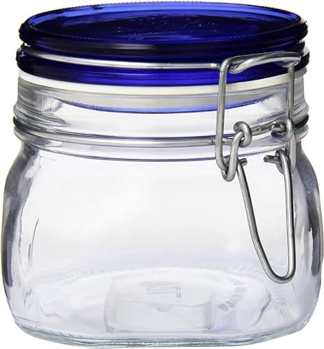 Bormioli Rocco Fido Square Jar with Blue Lid 17-12-Ounce