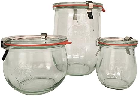 Weck Tulip Jars - Complete Set with Glass lids Rubber Rings and Clamps
