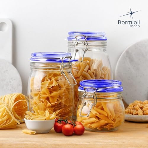 Bormioli Rippo 3375-Ounce Jar Blue Lid Capacity Dishwasher Safe