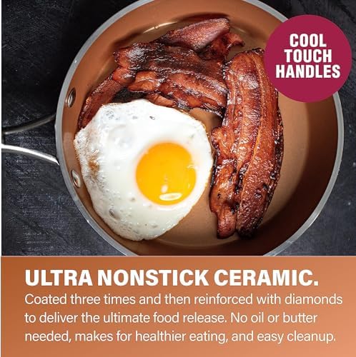 Gotham Steel Hammered Copper Cookware Set 10-Piece Non-Stick Pots Pans