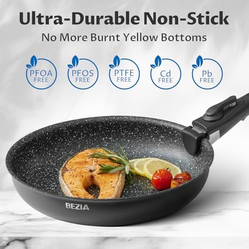 Bezaia Induction Cookware Set 10-Piece Non-Stick Pots Pans with Removable Handles