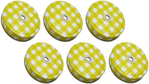 6-Piece Lids with Straw Hole Yellow Gingham