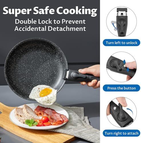 Bezaia Induction Cookware Set 10-Piece Non-Stick Pots Pans with Removable Handles