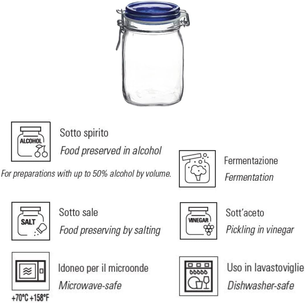 Bormioli Rippo 3375-Ounce Jar Blue Lid Capacity Dishwasher Safe