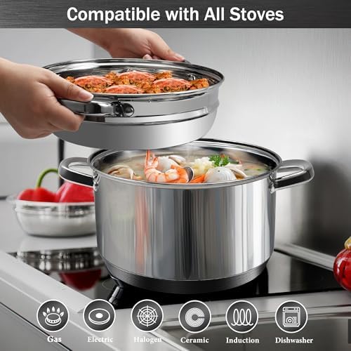 Aufranc 6 Quart Stainless Steel Tri-Ply Stockpot with Tempered Glass Lid