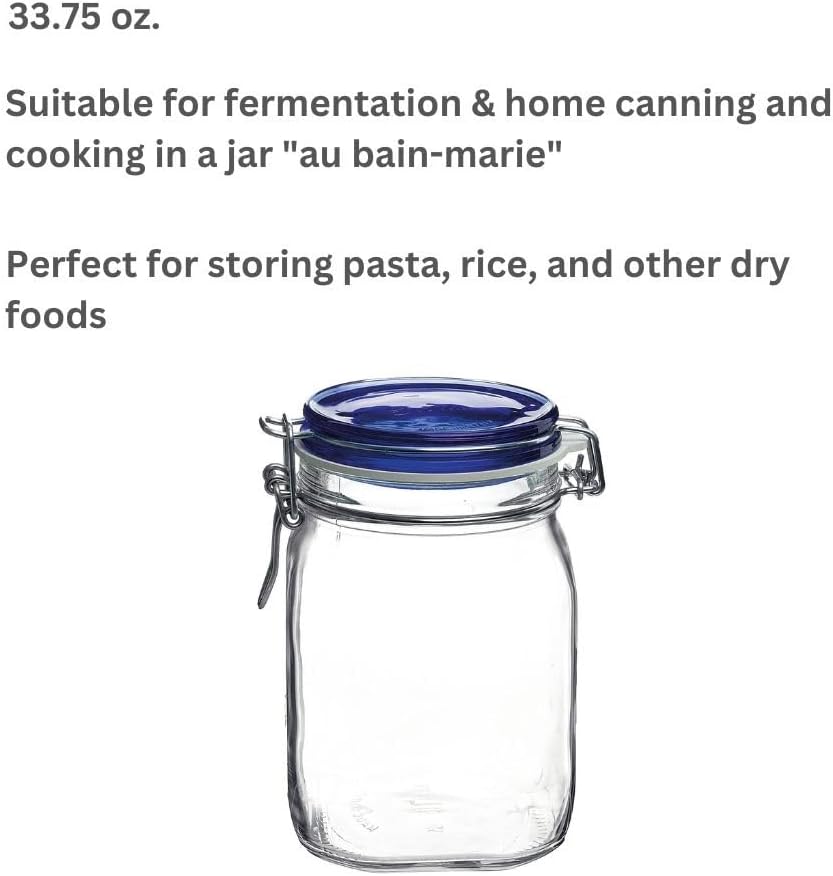 Bormioli Rippo 3375-Ounce Jar Blue Lid Capacity Dishwasher Safe