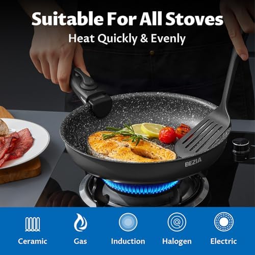 Bezaia Induction Cookware Set 10-Piece Non-Stick Pots Pans with Removable Handles
