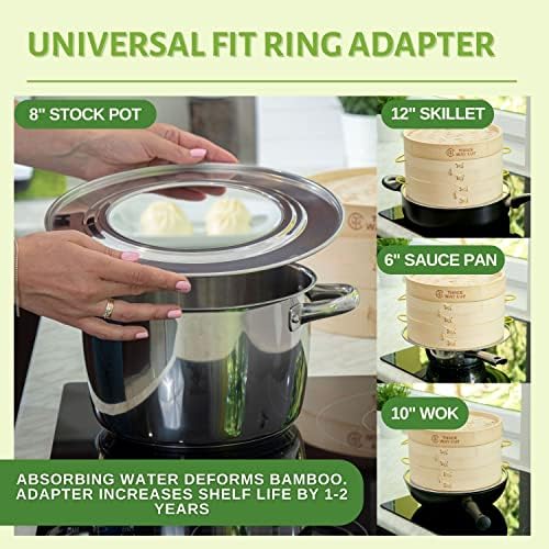 Bamboo Steamer with Handle for Cooking Dumplings Buns and More