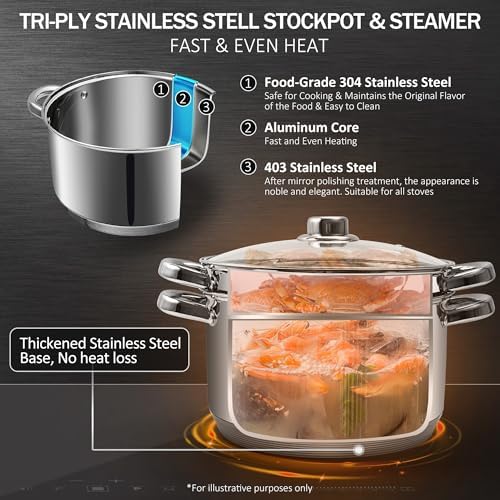 Aufranc 6 Quart Stainless Steel Tri-Ply Stockpot with Tempered Glass Lid