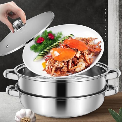 ZENFUN 2-Tier Steamer Pot Set with Glass Lid and Double Handle