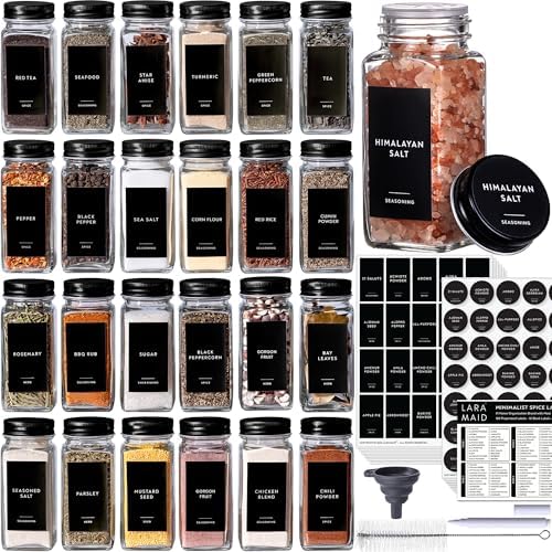 Laramaid 4oz 36-Pack Glass Jars with Black Vinyl Labels Airtight Metal Caps