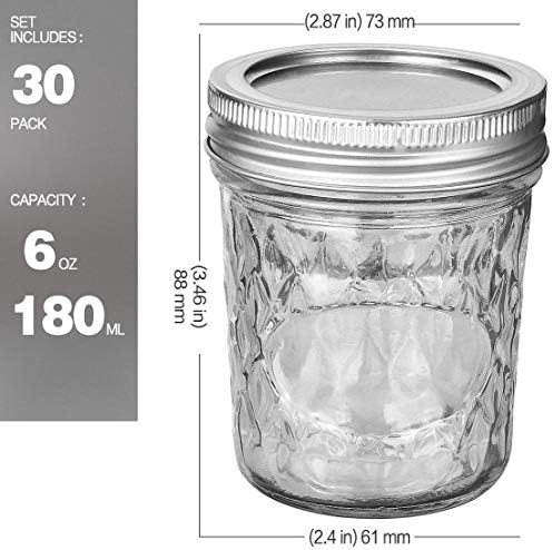VERONES Mason Jars 6oz 30-Packed