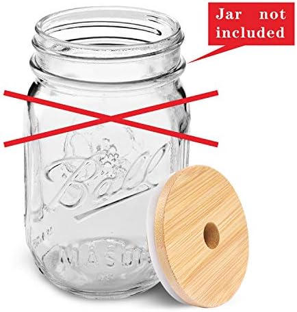 Reusable Bamboo Mason Jar Lid with Straw Cleaning Brush Set