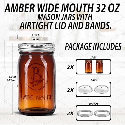 High-Quality Airtight Amber Mason Jars for Canning Fermenting and More