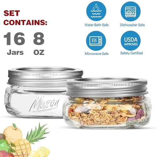 16-Piece 8 oz Wide-Mouth Mason Jars