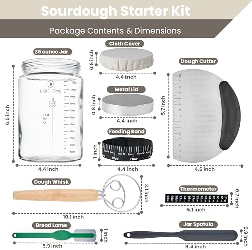 BareHome Sourdough Starter Jar Kit 35 oz