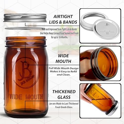 High-Quality Airtight Amber Mason Jars for Canning Fermenting and More