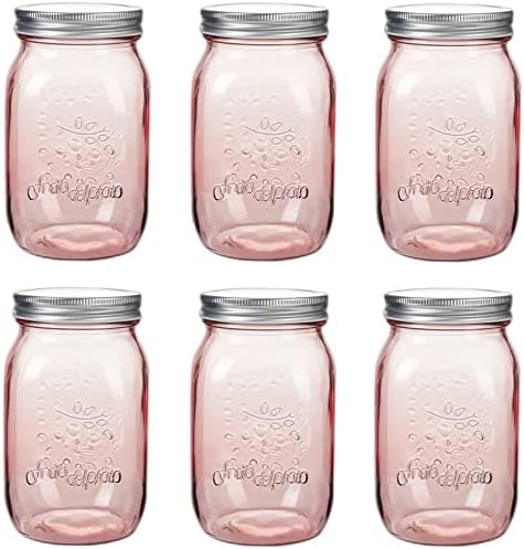 Amzcku 32 oz Rose-Pink Mason Jars 6 Pack