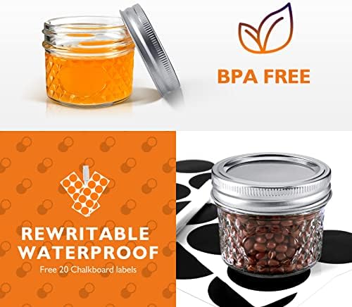 Asika - Mini Glass Jars Set 4 oz Design for Home Kitchen