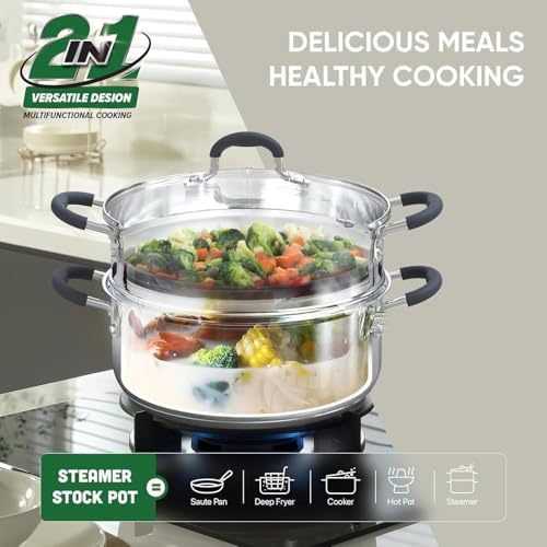 Sunhouse 33 Qt Stainless Steel Steamer Pot with Lid