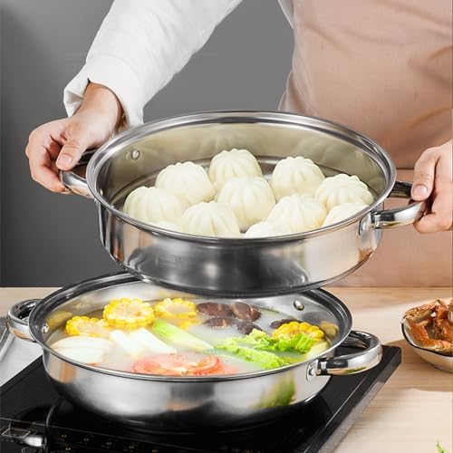 ZENFUN 2-Tier Steamer Pot Set with Glass Lid and Double Handle