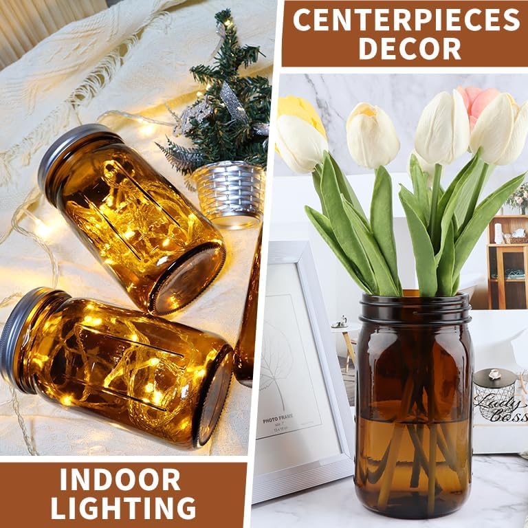CARBLIN 2 Pack 32 Oz Amber Canning Jars with Airtight Lids