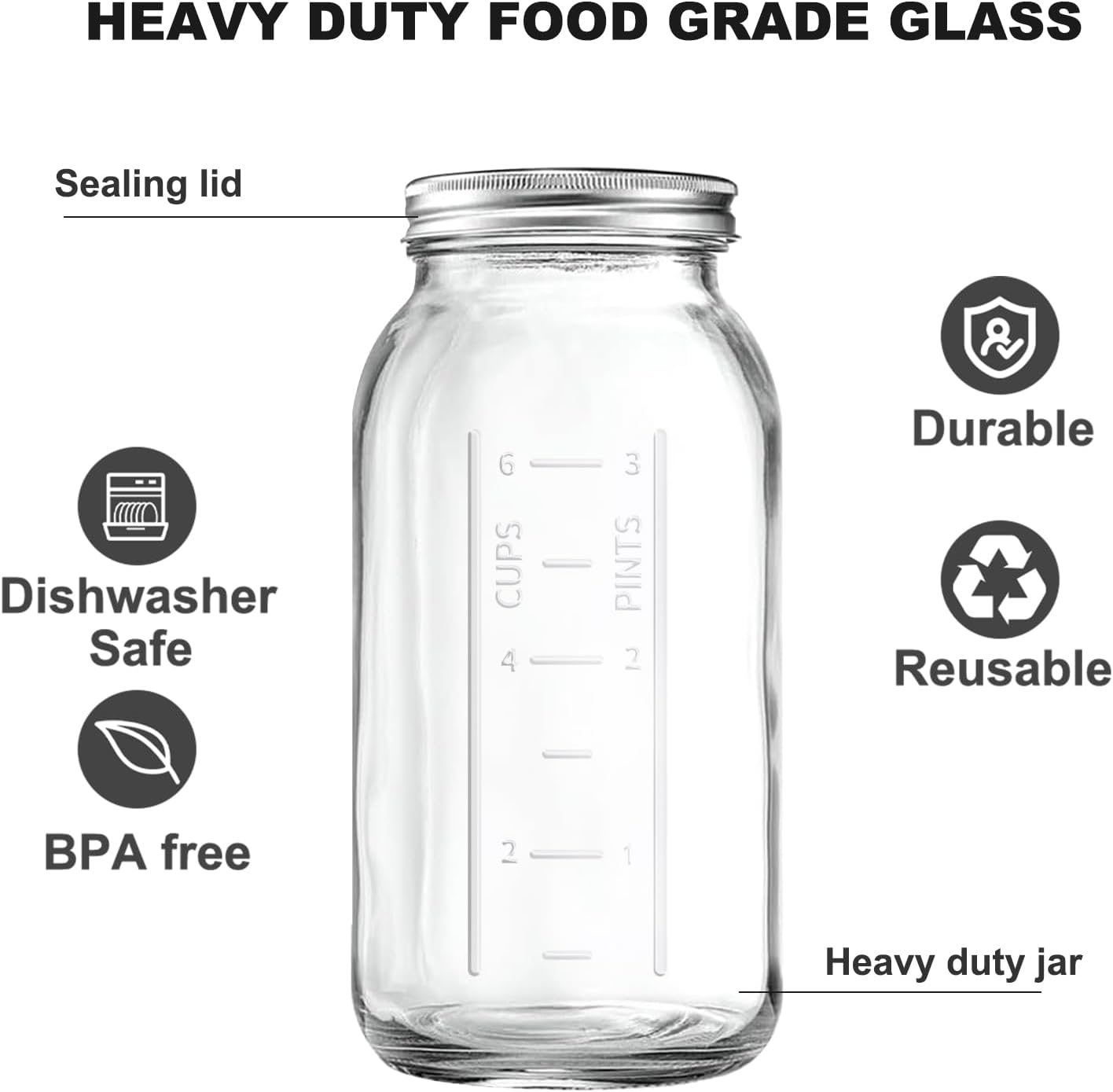 Xylanor 64 OZ Mason Jars Set