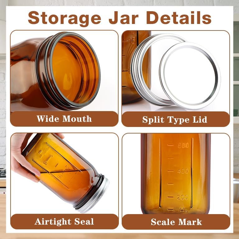CARBLIN 2 Pack 32 Oz Amber Canning Jars with Airtight Lids