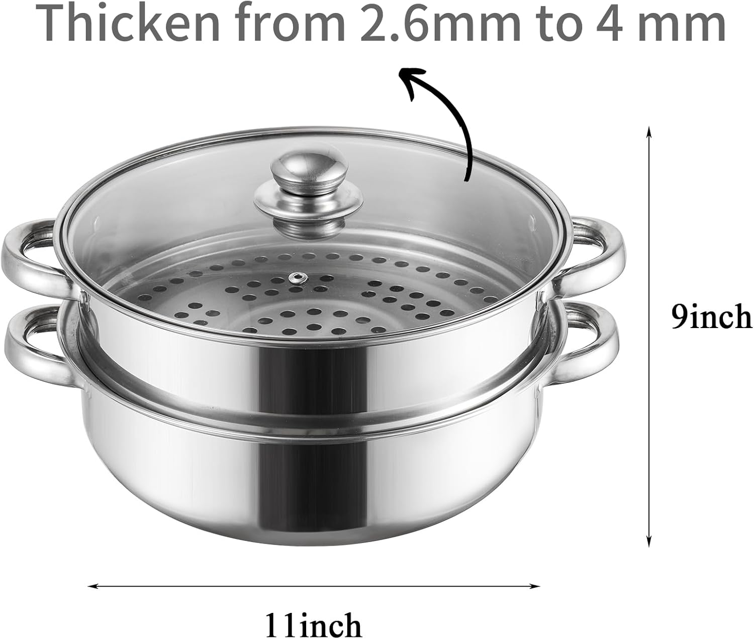ZENFUN 2-Tier Steamer Pot Set with Glass Lid and Double Handle