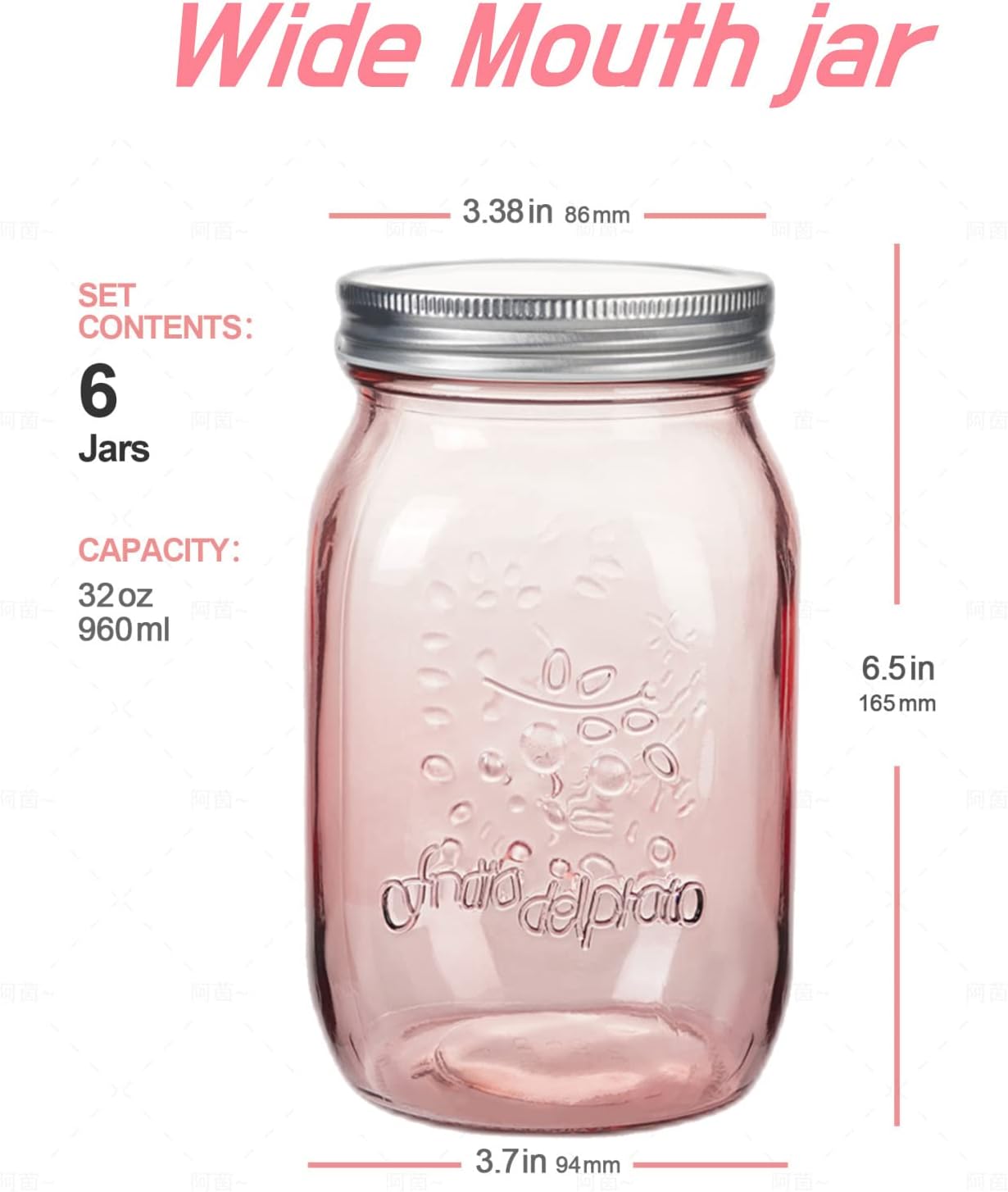 Amzcku 32 oz Rose-Pink Mason Jars 6 Pack